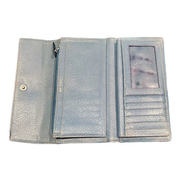 VINTAGE KATE SPADE Refurbished Leather Wallet Multi Comparment Snap Closure Blue - Picture 6 of 7